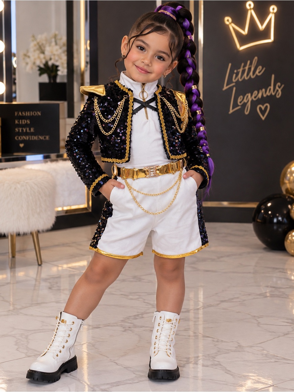 Little Legends Kids Black & Gold Sequin Dance Costume Set